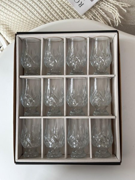 كاسات عصير برجل زجاج حز مذهب / 12